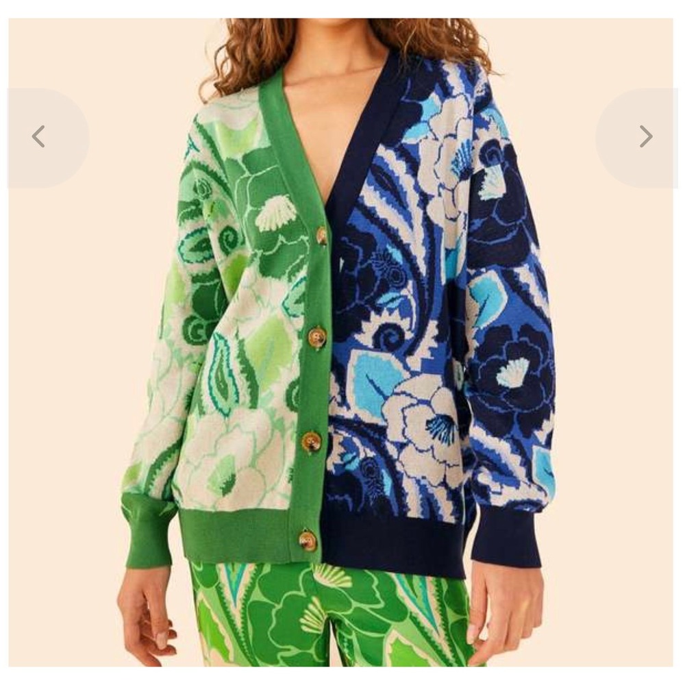 Farm Rio Tropical Groove Cardigan M 100% Cotton Botanical Floral Maximalist NWT - Picture 2 of 14